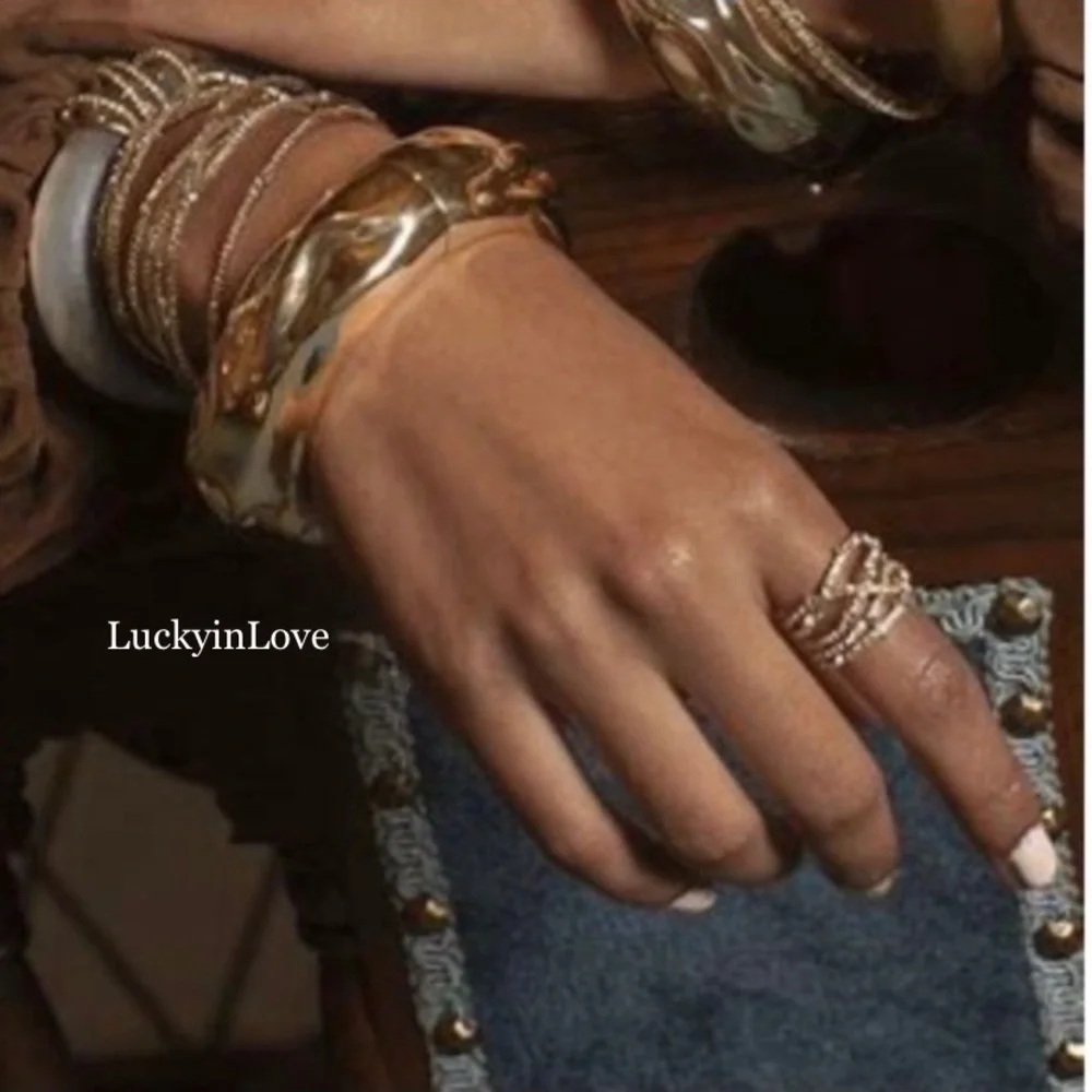 ALEXIS BITTAR • Gold Orbiting Crystal Encrusted  Thorny Lace Ring Size 6